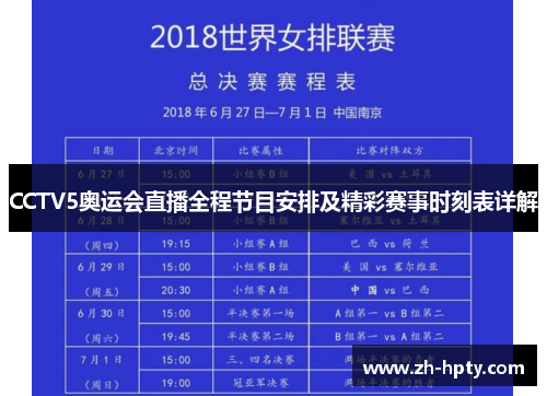 CCTV5奥运会直播全程节目安排及精彩赛事时刻表详解